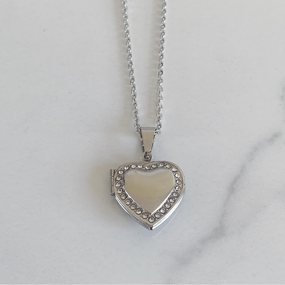 Heart necklace picture charm necklace cz necklace silver heart necklace